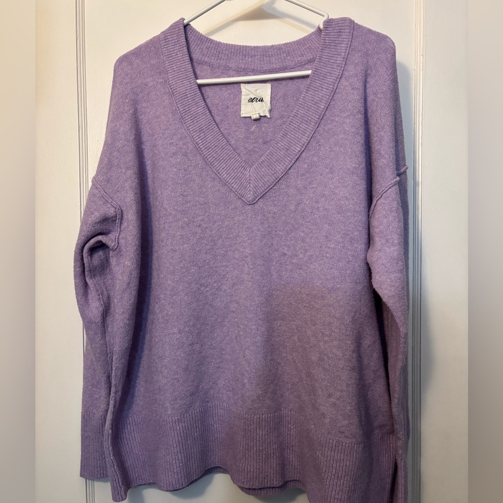 Aerie Purple V-Neck Sweater Relaxed Fit size small